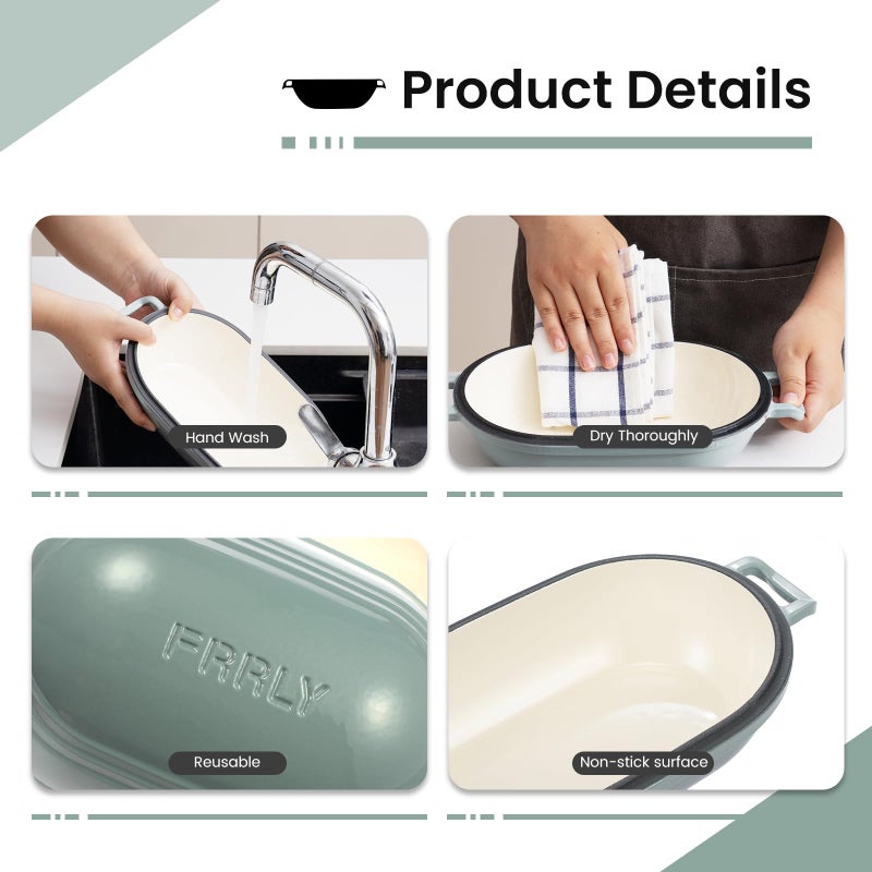 FRRLY Enameled Cast Iron Dutch Oven for Sourdough Bread Baking,9 x 5-4/5 Inch Oval Cast Iron Bread Pan with Lid,Dutch Oven for Homemade Sourdough Baking,2.8QT Meatloaf Pan,Oven Safe - Image 4
