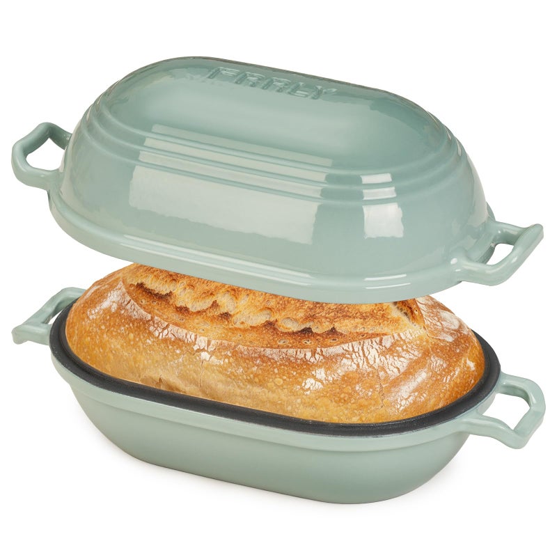FRRLY Enameled Cast Iron Dutch Oven for Sourdough Bread Baking,9 x 5-4/5 Inch Oval Cast Iron Bread Pan with Lid,Dutch Oven for Homemade Sourdough Baking,2.8QT Meatloaf Pan,Oven Safe - Image 1