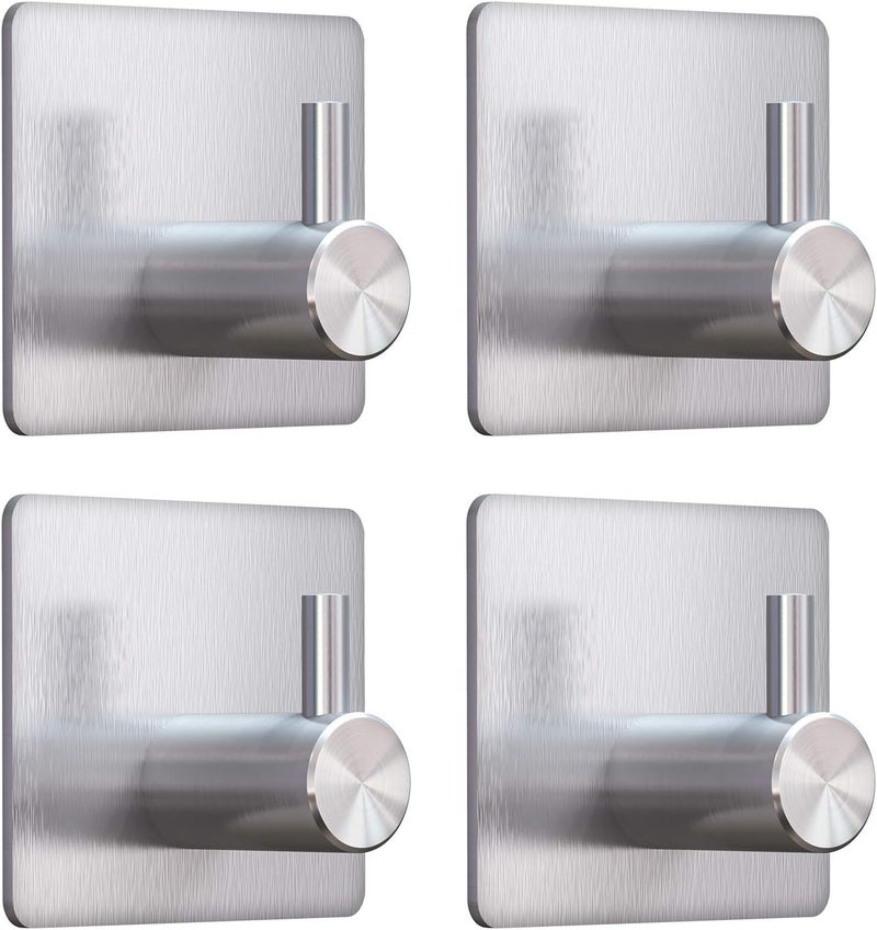 VIS'V Multi-use well optimized build Adhesive Hooks, Silver Adhesive Towel Hooks Waterproof Self Adhesive Shower Wall Hooks Stainless Steel Stick on Hooks Heavy Duty Sticky Hooks for Bathroom Kitchen Livingroom Camper - 4 Pcs Wide daily application - Image 1