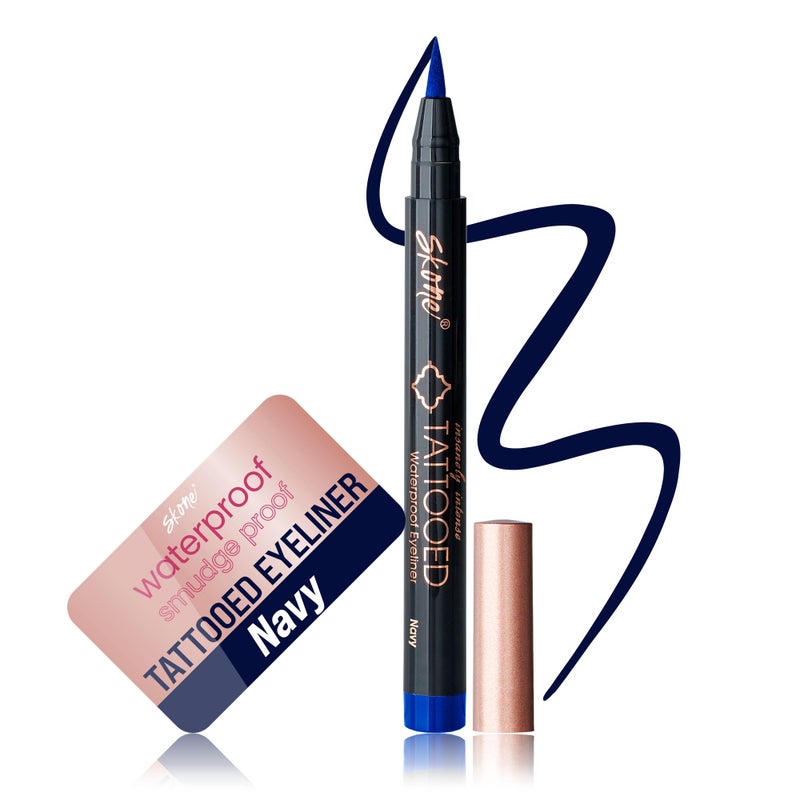 Skone Cosmetics Insanely Intense Tattooed Eyeliner Pen - Waterproof Liquid Eyeliner, Long Lasting, Sweat Proof, Smudge Proof Felt Tip Liquid Eyeliner - Pigmented Eye Liner Makeup - Navy (0.07oz) - Image 1