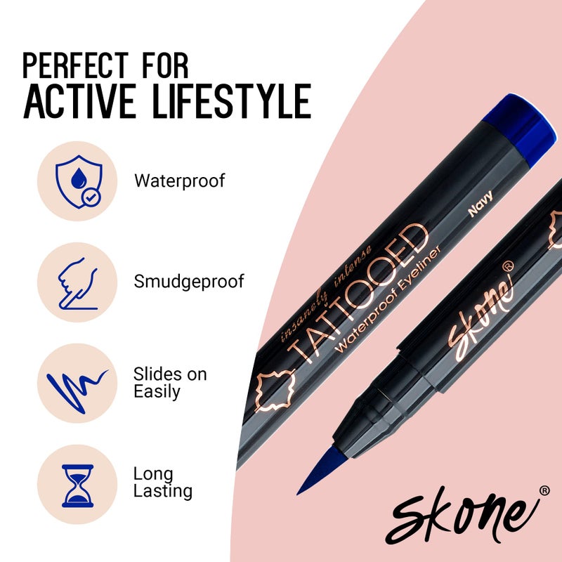Skone Cosmetics Insanely Intense Tattooed Eyeliner Pen - Waterproof Liquid Eyeliner, Long Lasting, Sweat Proof, Smudge Proof Felt Tip Liquid Eyeliner - Pigmented Eye Liner Makeup - Navy (0.07oz) - Image 3