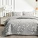 Uozzi Bedding 3 Piece Reversible Quilt Set Gray Branch Queen Size 88x88 Soft Microfiber Lightweight Coverlet Bedspread - Image 2