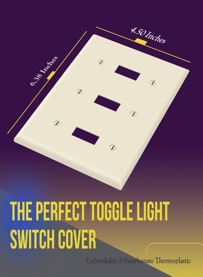 ENERLITES Triple Toggle Light Switch Wall Plate, Gloss Finish, Standard Size 3-Gang 4.50" x 6.38", Unbreakable Polycarbonate Thermoplastic, 8813-LA, Light Almond - Image 2