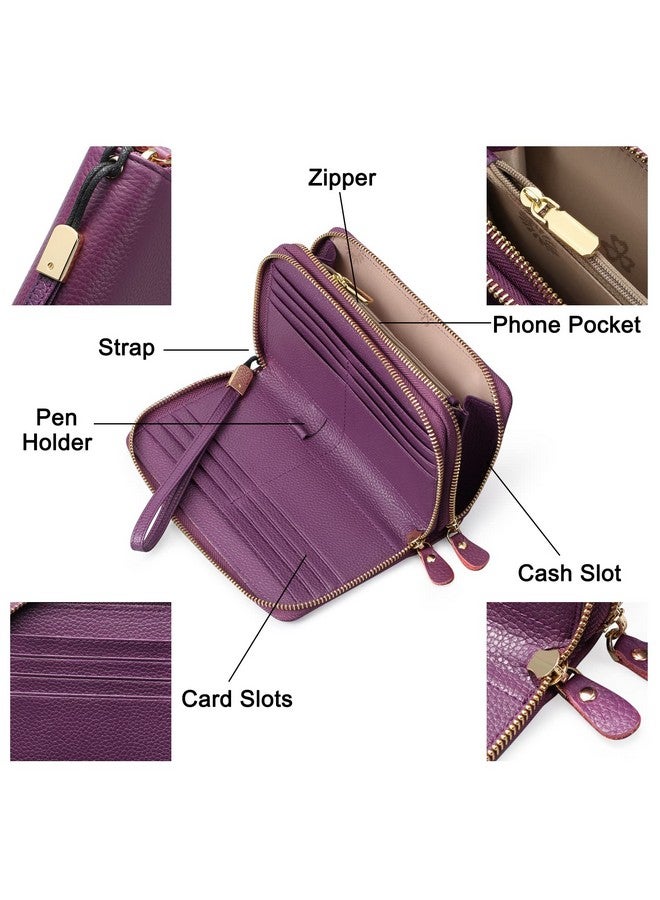SENDEFN Leather Women Wallet Rfid Blocking Zipper Around Phone Holder Clutch Wristlet Large Capacity - Image 3