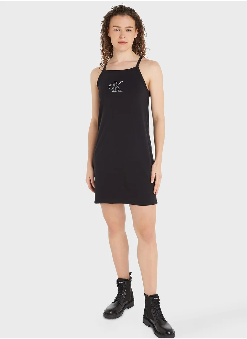 Calvin Klein Jeans Strappy Logo Detail Dress