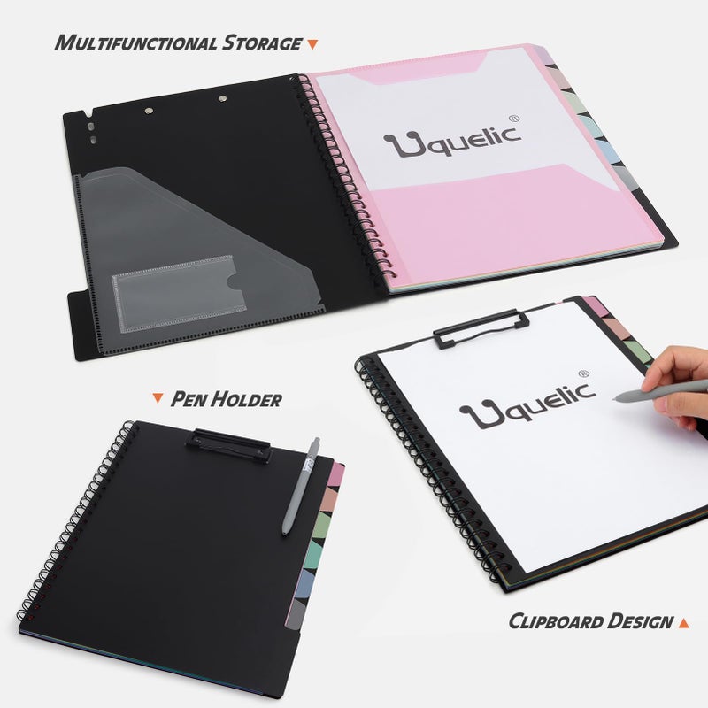 Uquelic Clipboard with Folder Organizer, 12 Pockets Project Organizer - Refillable Lined Notepad (11" x 8.5"), Hardcover Project Organizer with Stay-Put Tabs (Macaron 1 Pack) - Image 3