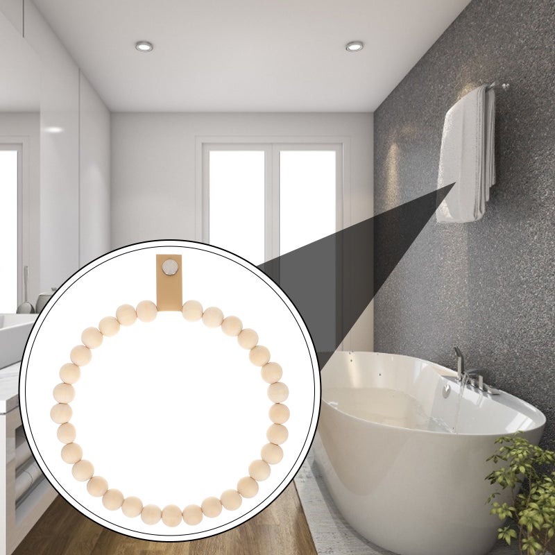 Boho towel ring, wall mount for bathroom organization, durable wood design - Image 5