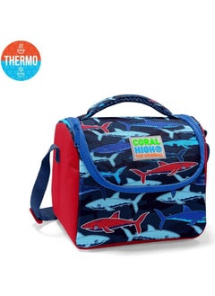 CORAL HIGH Kids Navy Blue Red Shark Patterned Thermo Lunchbox 11718  - Image 1
