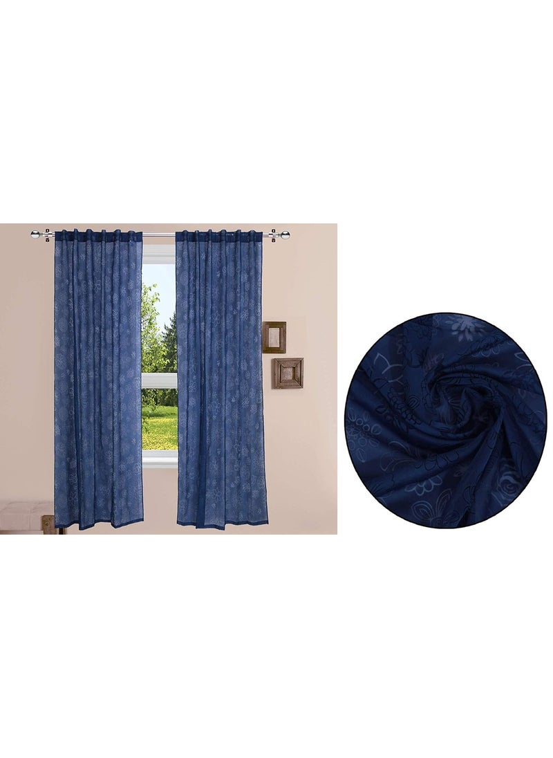 LINENWALAS LINENWALAS Floral Net Semi Transparent Door Curtains, Sheer Back Loops Hanging Style Curtains 9 Feet Long Set of 2, Net Fabric Curtains for Living Room, Bedroom, Kitchen (9 Feet, Blue Floral)  - Image 5