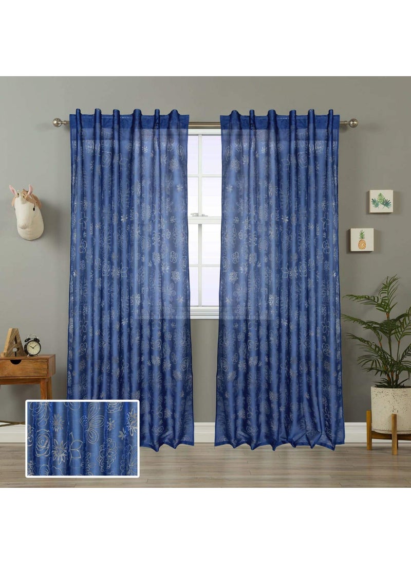 LINENWALAS LINENWALAS Floral Net Semi Transparent Door Curtains, Sheer Back Loops Hanging Style Curtains 9 Feet Long Set of 2, Net Fabric Curtains for Living Room, Bedroom, Kitchen (9 Feet, Blue Floral)  - Image 4