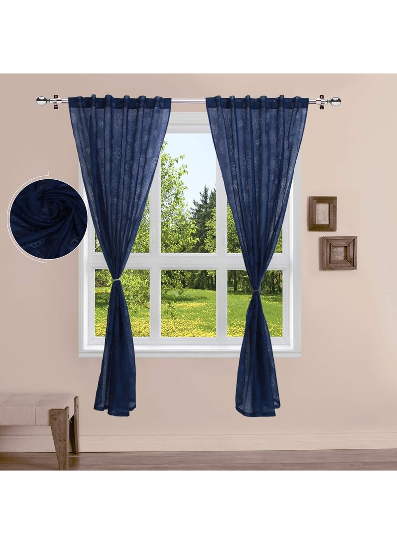 LINENWALAS LINENWALAS Floral Net Semi Transparent Door Curtains, Sheer Back Loops Hanging Style Curtains 9 Feet Long Set of 2, Net Fabric Curtains for Living Room, Bedroom, Kitchen (9 Feet, Blue Floral)  - Image 2
