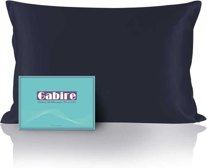 Gabire Mulberry Silk Pillowcase for Hair and Skin Cool Pillow Cases Both Sides Real Silk Pillowcases Organic Silk Pillowcase with Hidden Zipper, Navy Blue, King (20"×36") - Image 1