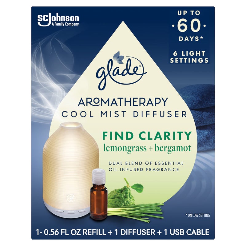 Glade Aromatherapy Diffuser & Essential Oil, Air Freshener for Home, Find Clarity Scent with Notes of Bergamot & Lemongrass, 0.56 Fl Oz - Image 1