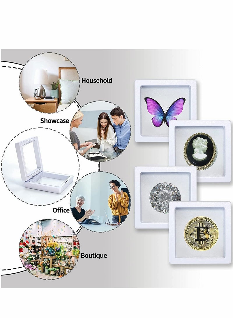 SOLARAE 10Pcs 3D Floating Thin Film Jewelry Storage Box, Transparent Frame Display Case Holder for Ring Necklace Bracelet Earring, Dustproof Challenge Coin Medallion Display Case Stand (White) - Image 5