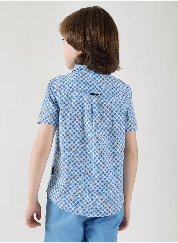 ون فرايدي One Friday Boys Blue Regular Fit Short Sleeve Printed Shirts