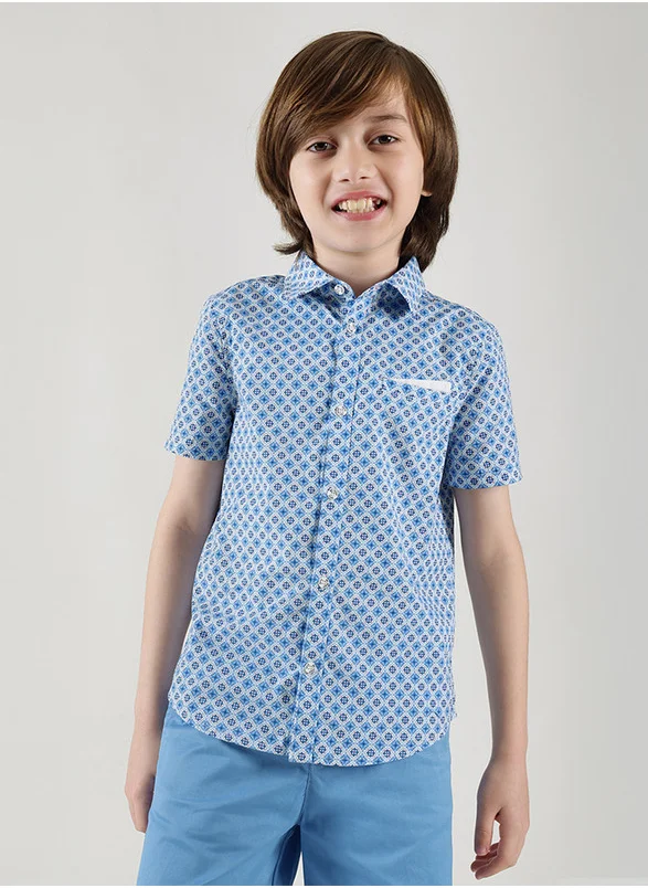 ون فرايدي One Friday Boys Blue Regular Fit Short Sleeve Printed Shirts