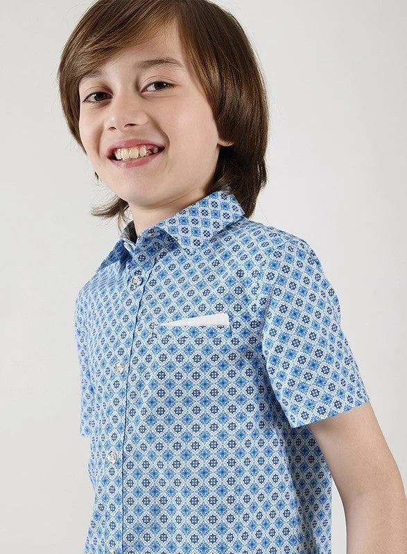 One Friday One Friday Boys Blue Regular Fit Short Sleeve Printed Shirts