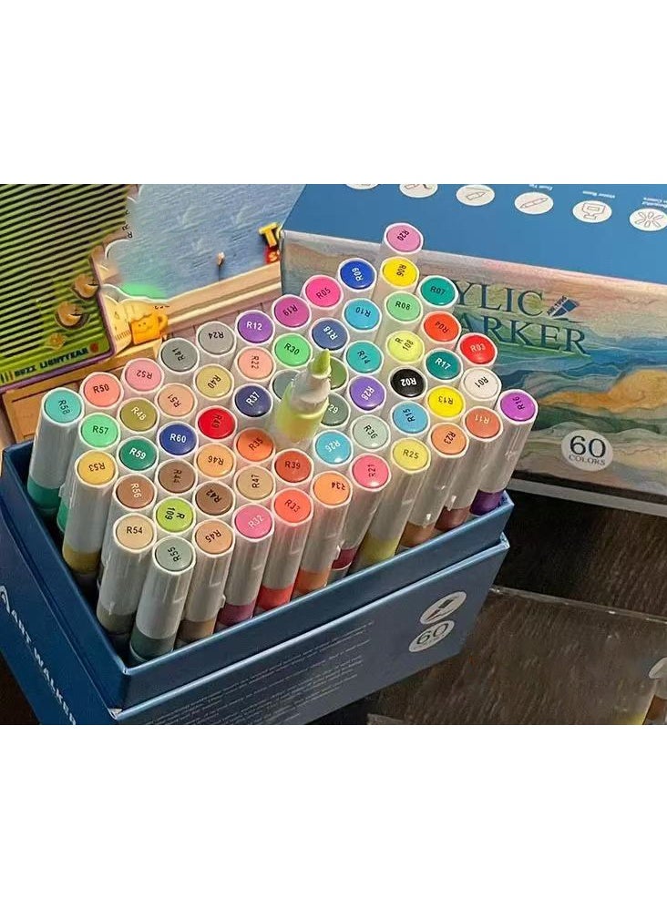 60-Pack Acrylic Paint Markers for Kids & Students - Fine Tip Drawing Pens, Vibrant DIY Art Supplies for Any Surface (Paper/Ceramic/Rock), Non-Toxic Coloring Graffiti Set  - Image 1