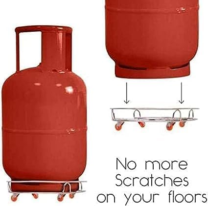 D.k 11 Stainless Steel Cylinder Trolly with 4 Wheels. LPG CylinderTrolly UNBREAKBLE Movable Cylinder Stand with Four Wheels Easy to Move (White Wheels, Pack Off 2) - Image 5