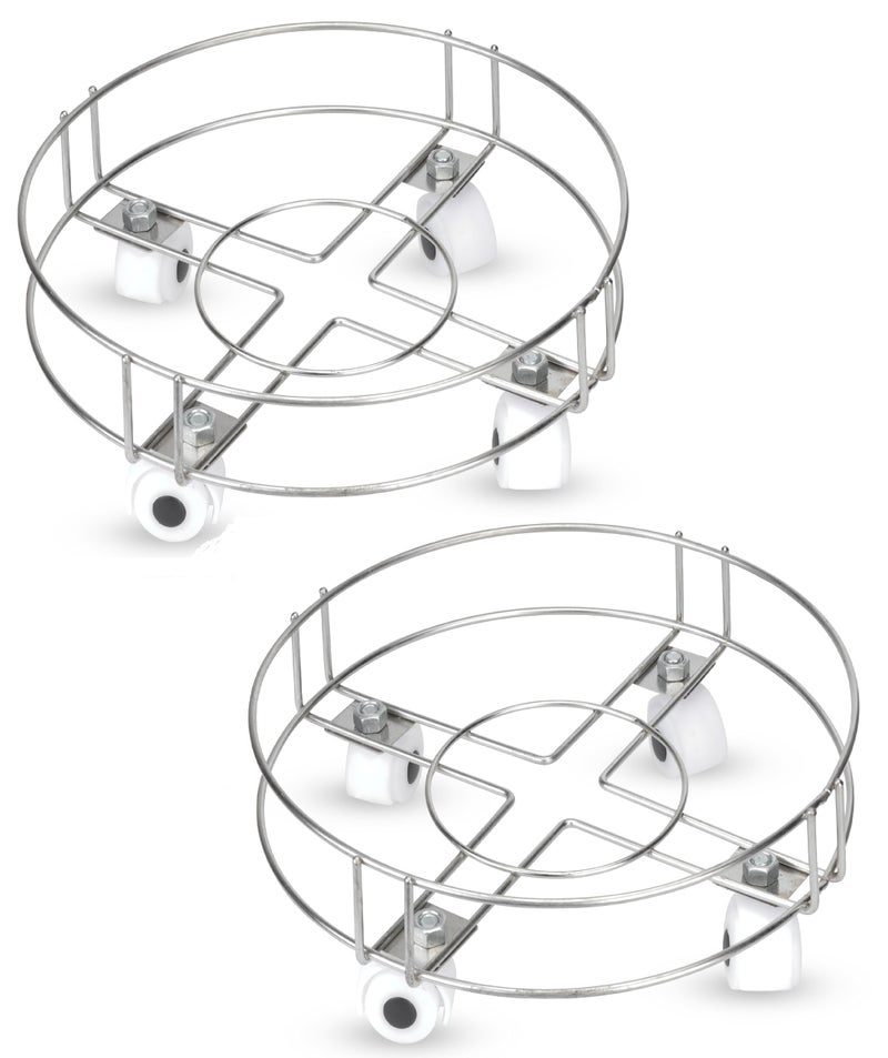 D.k 11 Stainless Steel Cylinder Trolly with 4 Wheels. LPG CylinderTrolly UNBREAKBLE Movable Cylinder Stand with Four Wheels Easy to Move (White Wheels, Pack Off 2) - Image 1