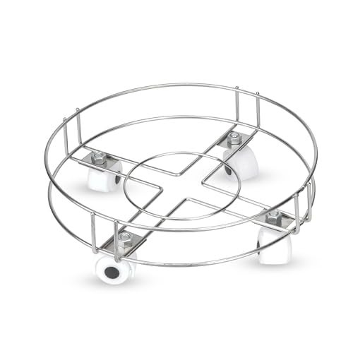 D.k 11 Stainless Steel Cylinder Trolly with 4 Wheels. LPG CylinderTrolly UNBREAKBLE Movable Cylinder Stand with Four Wheels Easy to Move (White Wheels, Pack Off 2) - Image 2