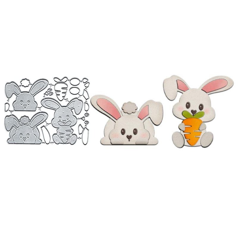 BeetirryHu Easter Bunny Metal Die Cuts 2PcsSet Bunnys Carrot Metal Cutting Dies Cut Stencils Card Paper Craft DIY Template Metal Cutting Dies Album Embossing Paper Dies for Card Making Scrapbooking - Image 1