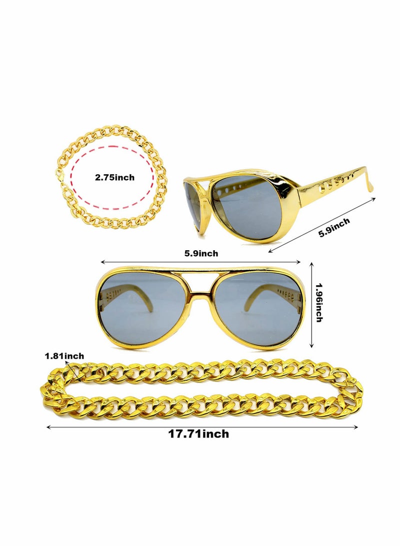 Hip Hop Costume Set for Men and Women, 5-Piece Accessory Pack with Flat-Brimmed Hat, Necklace, Ring, Sunglasses, and Bracelet, Perfect for 80s/90s Rapper Themed Parties and Events - Image 3