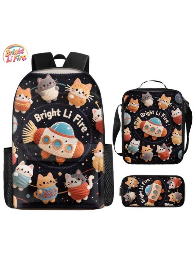 Bright Li Fire Three-piece set of cartoon bags, easily cope with various occasions (students, children, friends' outings, mountain climbing, schooling, etc.) | Backpack + hand-held + stationery bag | School season/holiday gifts - 4 - Image 1