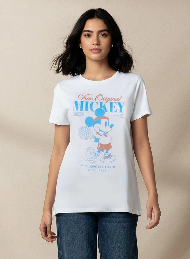 SP Characters Cotton T shirt with Mickey Mouse Print