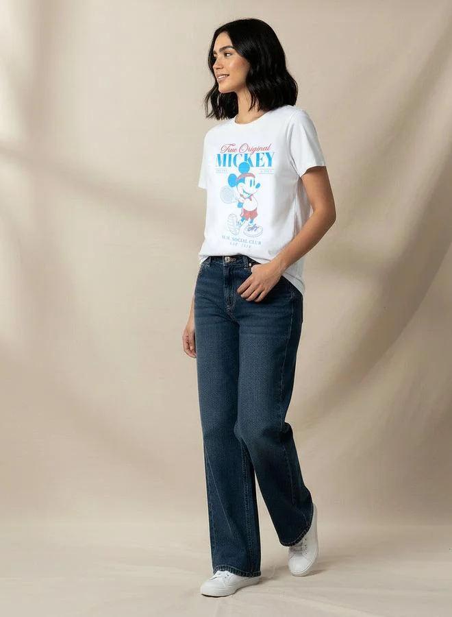 SP Characters Cotton T shirt with Mickey Mouse Print