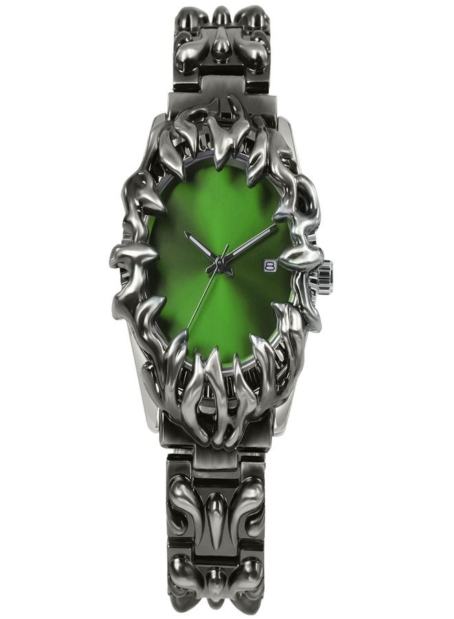 BARAMON Watch for Men Retro Fashion Vintage Wristwatch Casual Gothic Steampunk Quartz Analog Hand Watches Hip Hop Cool Alien Y2K Male Clock, Green - Image 1
