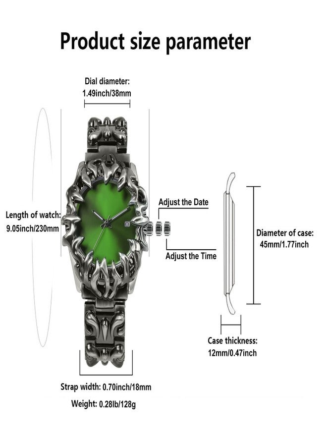 BARAMON Watch for Men Retro Fashion Vintage Wristwatch Casual Gothic Steampunk Quartz Analog Hand Watches Hip Hop Cool Alien Y2K Male Clock, Green - Image 4