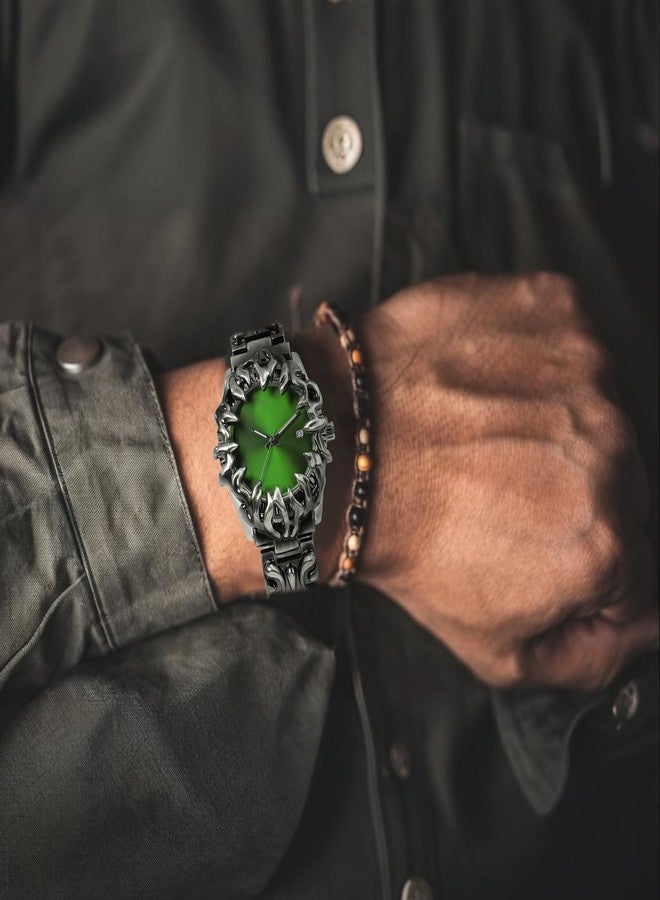 BARAMON Watch for Men Retro Fashion Vintage Wristwatch Casual Gothic Steampunk Quartz Analog Hand Watches Hip Hop Cool Alien Y2K Male Clock, Green - Image 5