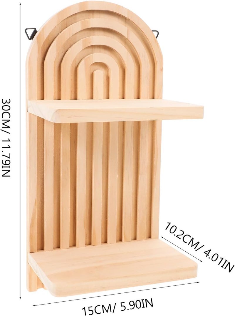 Boho Style Double-Layer Wall Floating Shelf Pine Wood Storage Rack for Bedroom Living Room Home Decor - Image 3