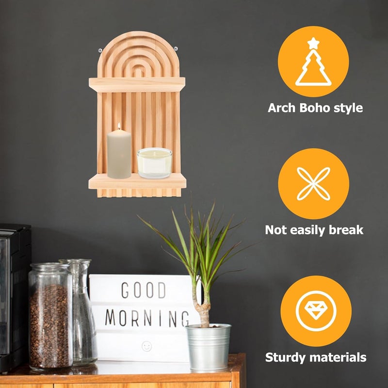 Boho Style Double-Layer Wall Floating Shelf Pine Wood Storage Rack for Bedroom Living Room Home Decor - Image 5