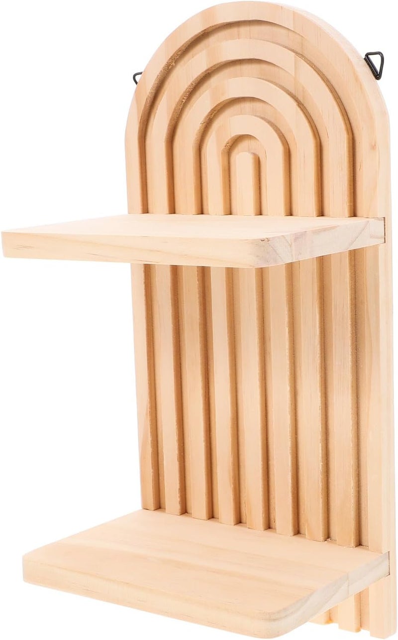 Boho Style Double-Layer Wall Floating Shelf Pine Wood Storage Rack for Bedroom Living Room Home Decor - Image 1