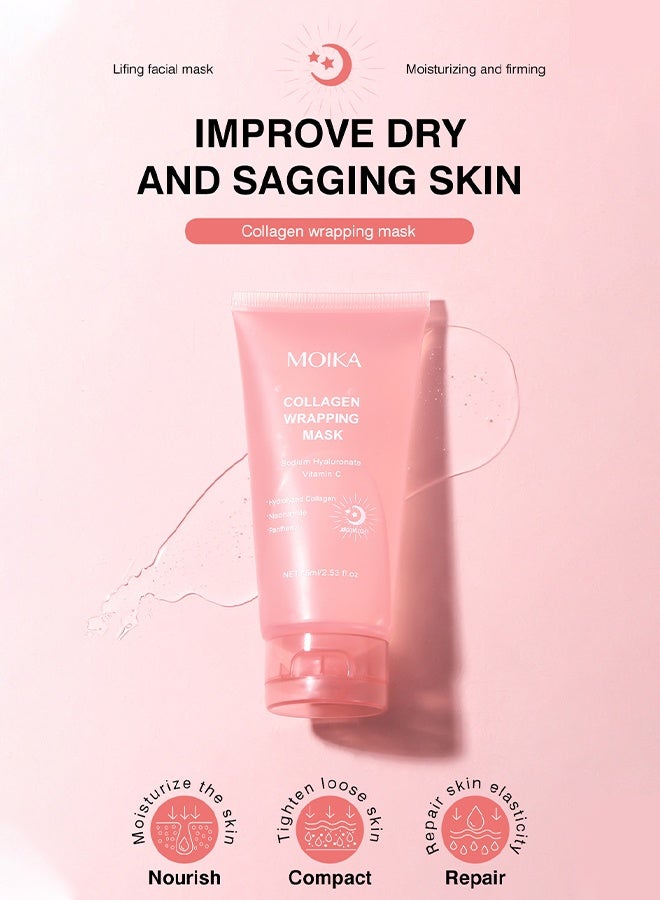 مويكا قناع تغليف الكولاجين 75 مل قناع الكولاجين العميق بين عشية وضحاها قناع الوجه الكولاجين قناع تغليف الكولاجين التغذية العميقة للبشرة قناع الوجه بين عشية وضحاها قناع مصل الوجه الحيوي الكولاجين كريم التفاف الليلي - Image 5