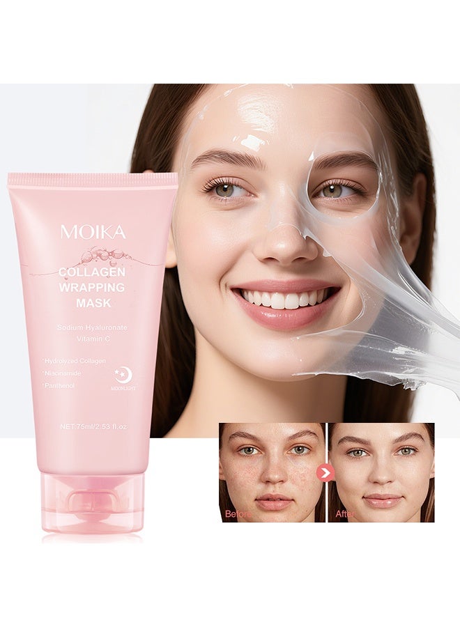 مويكا قناع تغليف الكولاجين 75 مل قناع الكولاجين العميق بين عشية وضحاها قناع الوجه الكولاجين قناع تغليف الكولاجين التغذية العميقة للبشرة قناع الوجه بين عشية وضحاها قناع مصل الوجه الحيوي الكولاجين كريم التفاف الليلي - Image 1