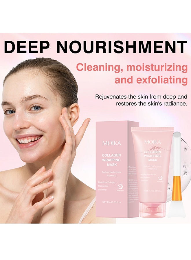 مويكا قناع تغليف الكولاجين 75 مل قناع الكولاجين العميق بين عشية وضحاها قناع الوجه الكولاجين قناع تغليف الكولاجين التغذية العميقة للبشرة قناع الوجه بين عشية وضحاها قناع مصل الوجه الحيوي الكولاجين كريم التفاف الليلي - Image 4