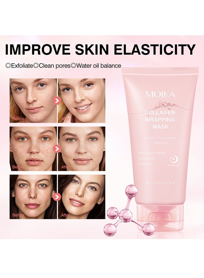مويكا قناع تغليف الكولاجين 75 مل قناع الكولاجين العميق بين عشية وضحاها قناع الوجه الكولاجين قناع تغليف الكولاجين التغذية العميقة للبشرة قناع الوجه بين عشية وضحاها قناع مصل الوجه الحيوي الكولاجين كريم التفاف الليلي - Image 3