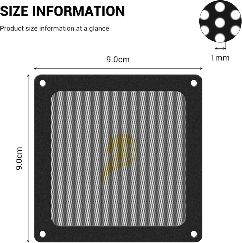 YIMATEECO Dust Filter, PC Fan Covers, 90 mm with Magnetic Frame for Computer Cooler Fan, Router, PC Fan, PC Cooler, Fan Grille, Dust Filter (PVC Gentleman, 90 x 90 mm, Pack of 5, Black) - Image 3