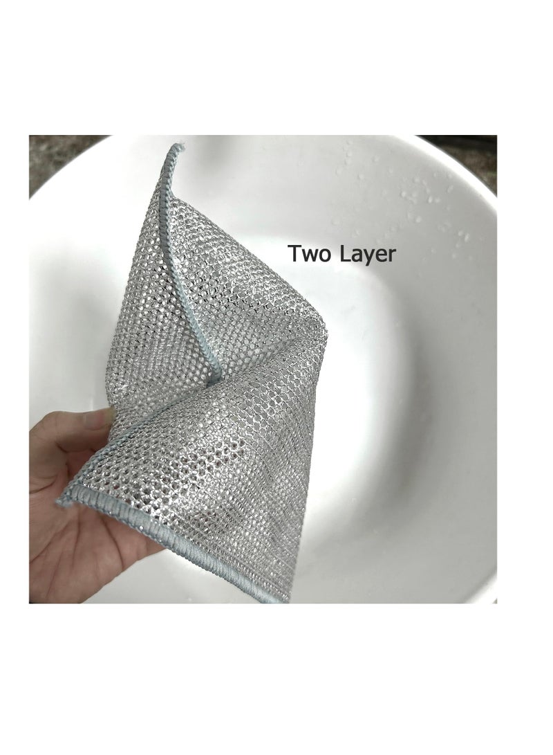 قطعة قماش لغسيل الأطباق بتصميم سلكي مزدوجة الطبقات غير قابلة للخدش متعددة الأغراض متينة لإعادة الاستخدام لحوض المطبخ وسطح البوتجاز 6 قطع - Image 1