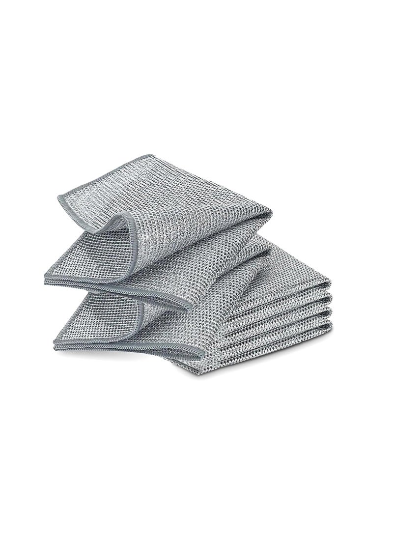 قطعة قماش لغسيل الأطباق بتصميم سلكي مزدوجة الطبقات غير قابلة للخدش متعددة الأغراض متينة لإعادة الاستخدام لحوض المطبخ وسطح البوتجاز 6 قطع - Image 2