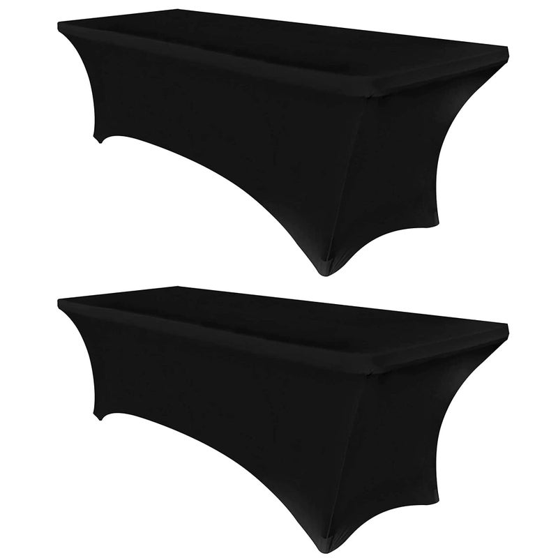 Obstal Obstal 8ft Stretch Spandex Table Cover for Standard Folding Tables - 2 Pack Universal Rectangular Fitted Tablecloth Protector for Wedding  Banquet and Party  Black  - Image 1
