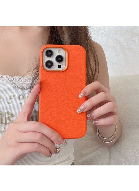 Niche Ins Premium Retro Leather IPhone14pro Max Apple 15 Mobile Phone Case 13 Magnetic Shell-color:KD Love Horsehide Orange-Applicable Models:13 (without Packaging)