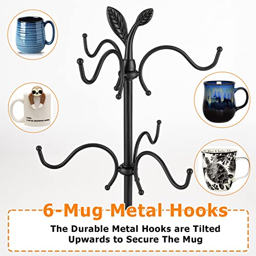 ALLCENER Coffee Mug Holder for Large Mugs, Mug Tree for Counter, Cup Holder for Countertop, Mug Rack with Tray, Metal Mug Tree with 6 Hooks, Coffee Counter Bar Accessory & Kitchen Home Organizer - Image 4