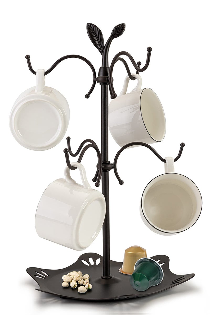ALLCENER Coffee Mug Holder for Large Mugs, Mug Tree for Counter, Cup Holder for Countertop, Mug Rack with Tray, Metal Mug Tree with 6 Hooks, Coffee Counter Bar Accessory & Kitchen Home Organizer - Image 1