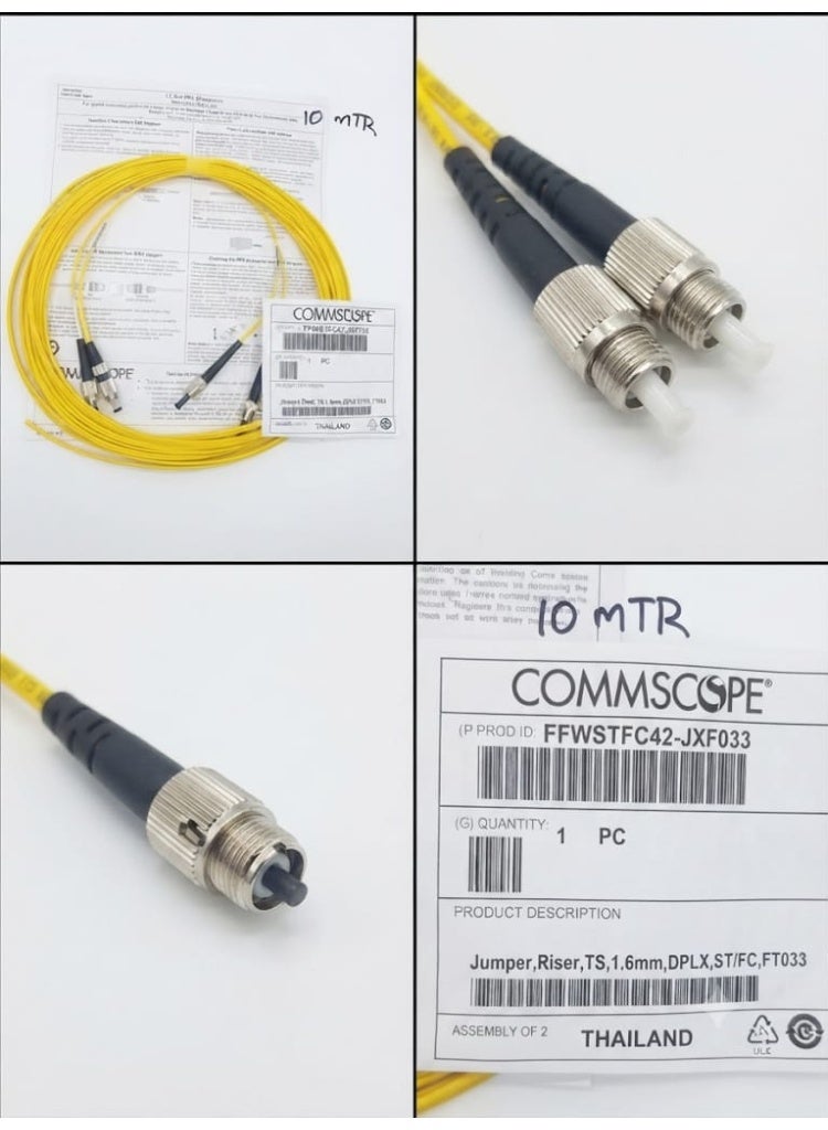 COMMSCOPE FFWSTFC42-JXF033 Duplex ST/FC Fiber Optic Jumper Riser Cable, 10 Meter, Yellow