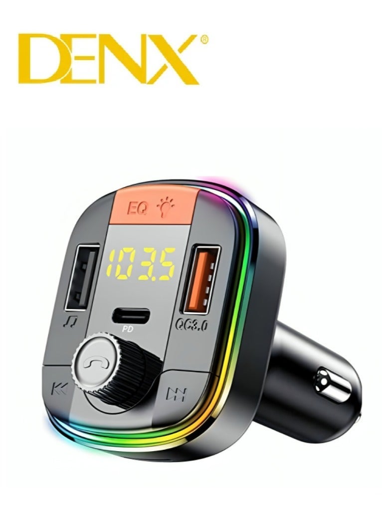 Denx Car charger and Bluetooth player with 3 PD USB ports, compatible with most smartphones, black - Image 2