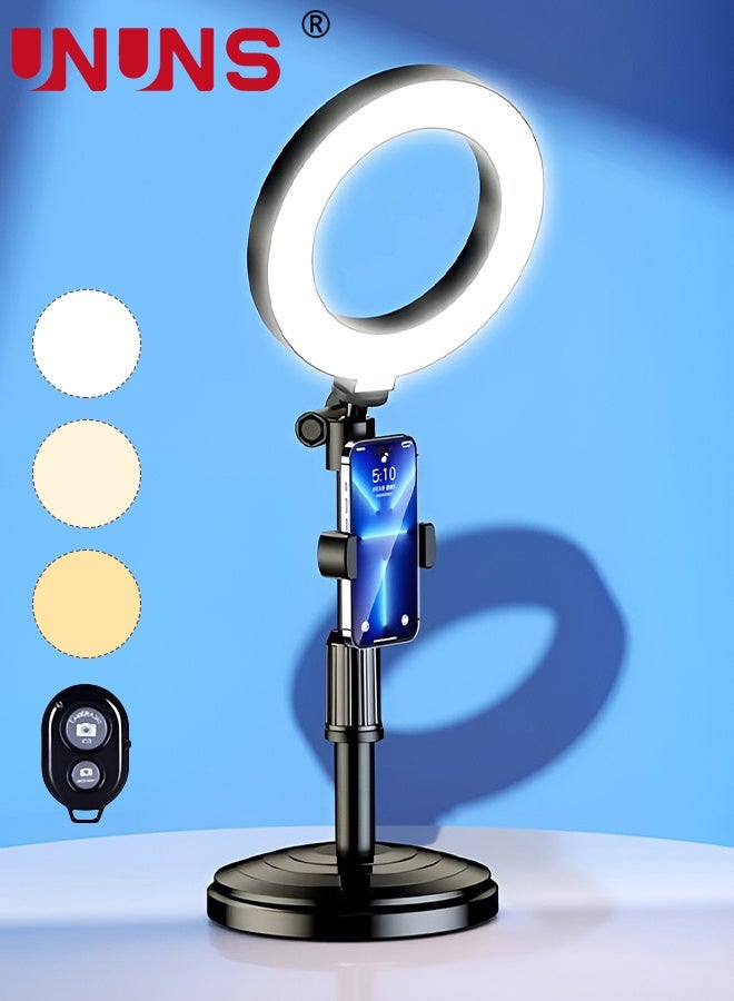 UNUNS Ring Light With Stand,Photography 16CM Lighting Kit,Selfie Ring Light with Adjustable Standand a Camera Remote Control,Phone Holder Desk Ring Light for Photography Video Calls,Live Streaming,Selfie,Makeup - Image 1